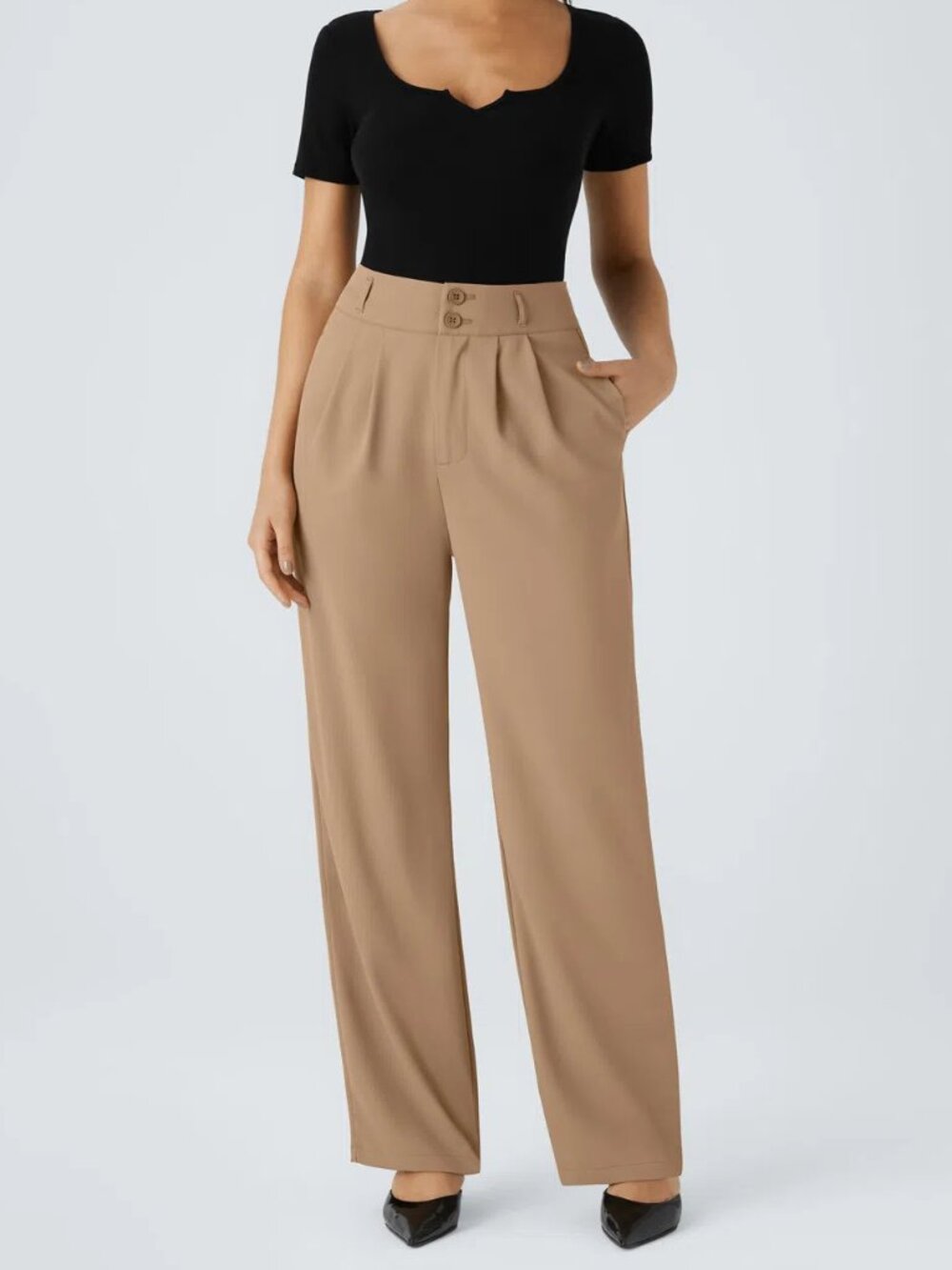 Halara Med Petite Flex High Waisted Zipper Pocket Shirred Straight Leg Work Pant